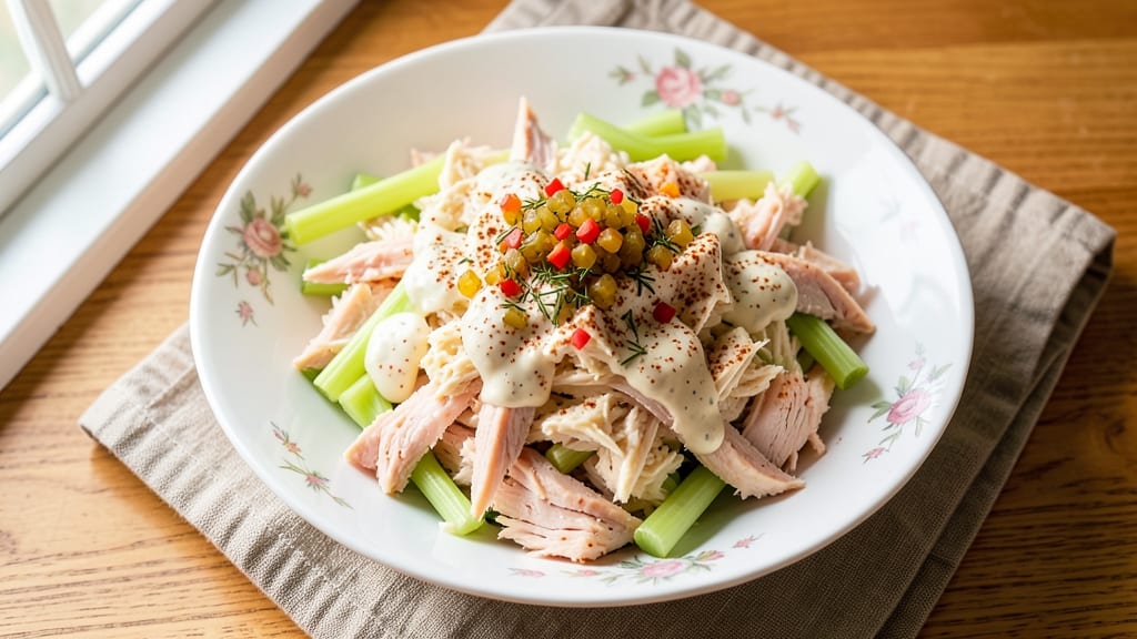 Basic Chicken Salad Recipe With Relish: Crunchy Celery Crowns and Smoky Herb Cream Cheese Bliss