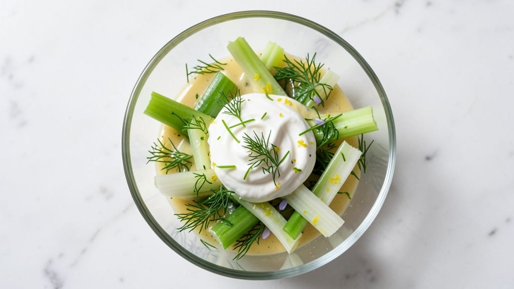 Freddie Salad Recipe by Jeff Ruby: Crisp Celery Crowns and Herb Cream Cheese Balance