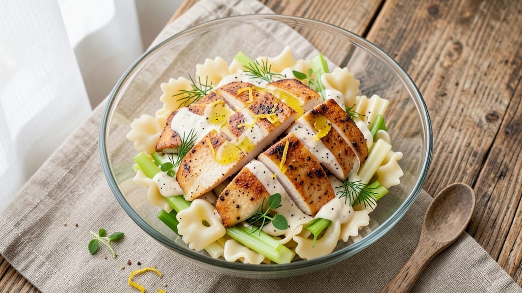 Bowtie Chicken Pasta Salad Recipe: Crisp Celery Crowns and Smoky Herb Cream Cheese Twist