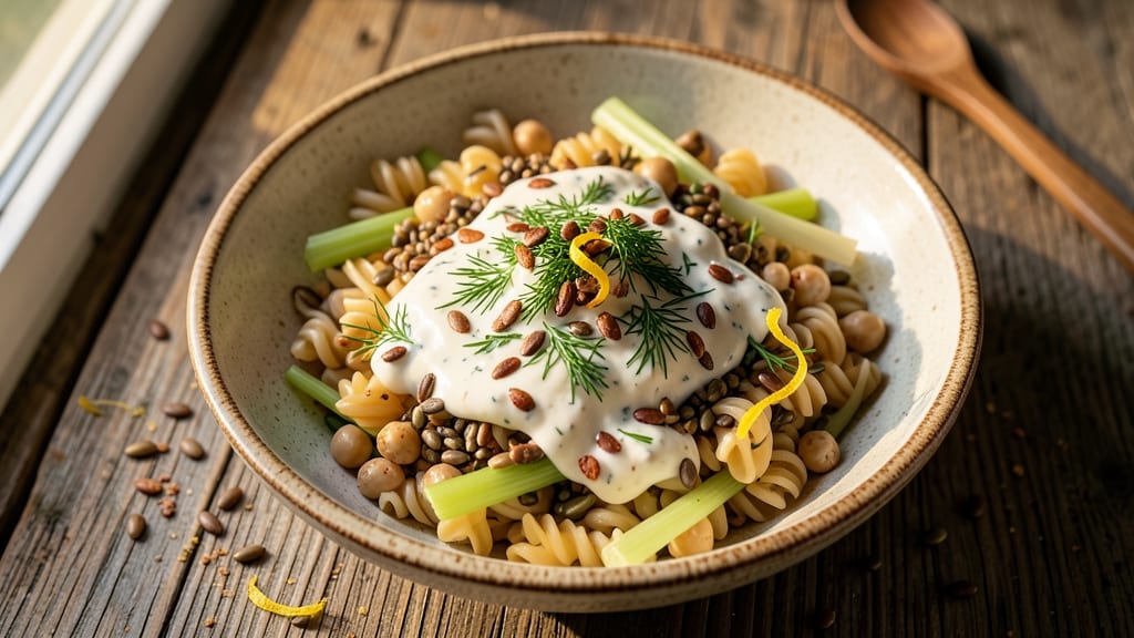 Bird Seed Pasta Salad Recipe: Crunchy Celery Crowns and Herb Cream Cheese Bliss