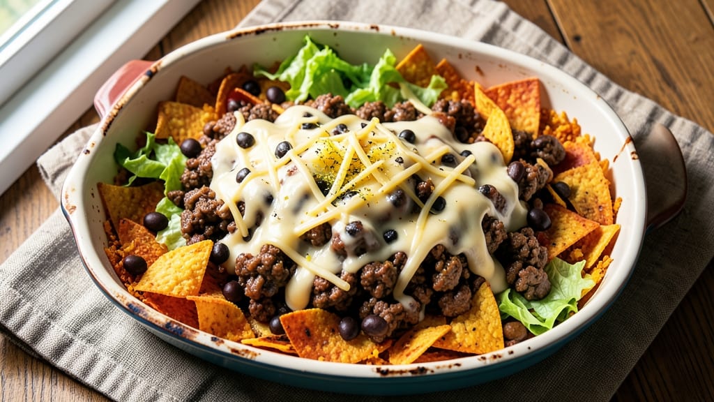 Baked Taco Salad Recipe With Doritos: Crunchy Chip Crowns and Cheesy Layers
