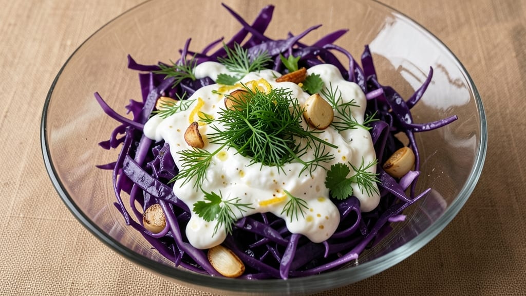 Blue Cabbage Salad Recipe: Purple-Hued Crunch With Creamy Herb Dressing