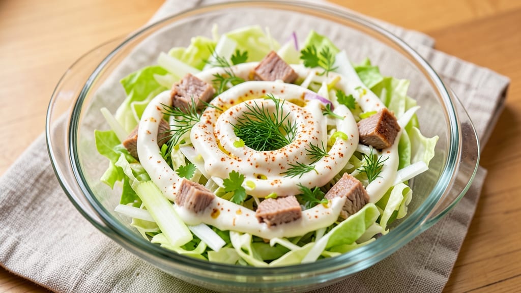Cabbage and Tuna Salad Recipe: Crunchy Celery Crowns and Smoky Herb Cream Cheese Twist
