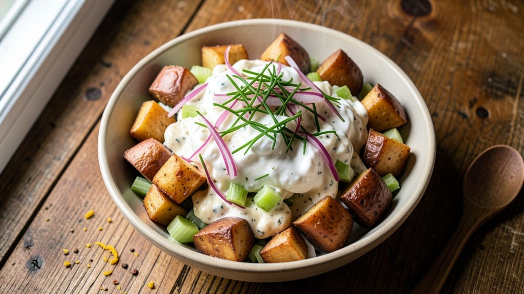 Baked Potato Salad Recipe with Sour Cream: Warm Spuds and Creamy Herb Harmony