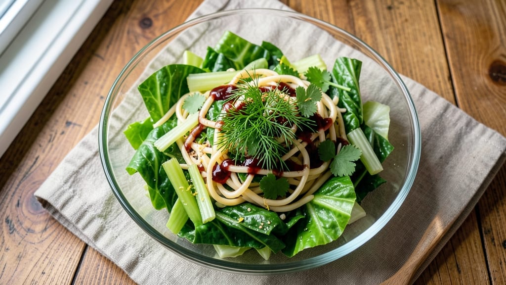 Cabbage and Noodle Salad Recipe: Crisp Celery Crowns with Zesty Herb Dressing
