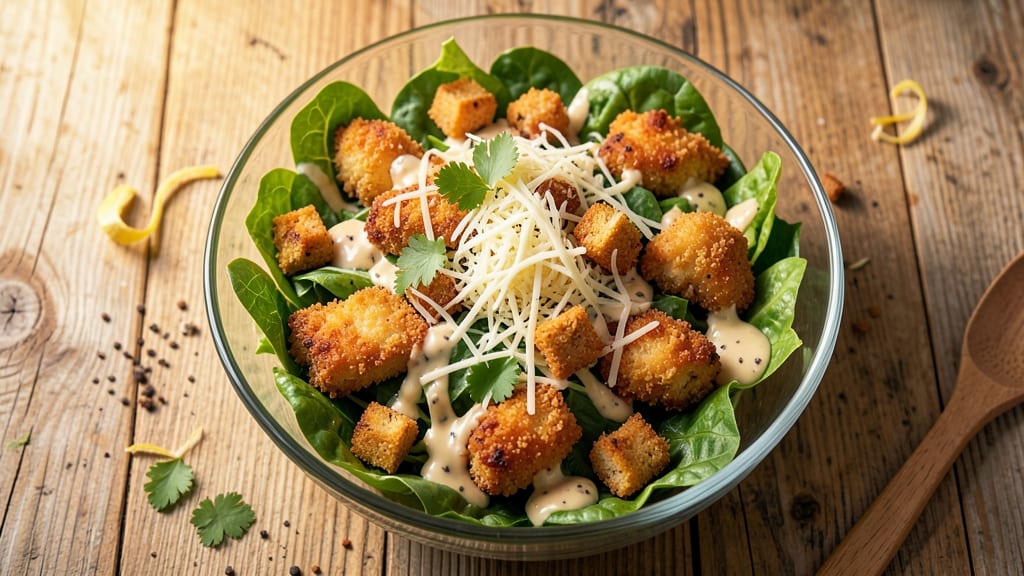 Breaded Chicken Caesar Salad Recipe: Crispy Tender Bites Over Creamy Herb Dressing