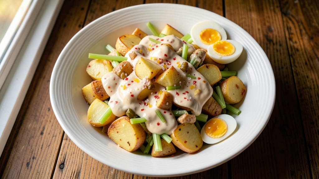 KFC-Style Potato Salad Recipe: Smoky Bacon Bits and Creamy Herb Crunch
