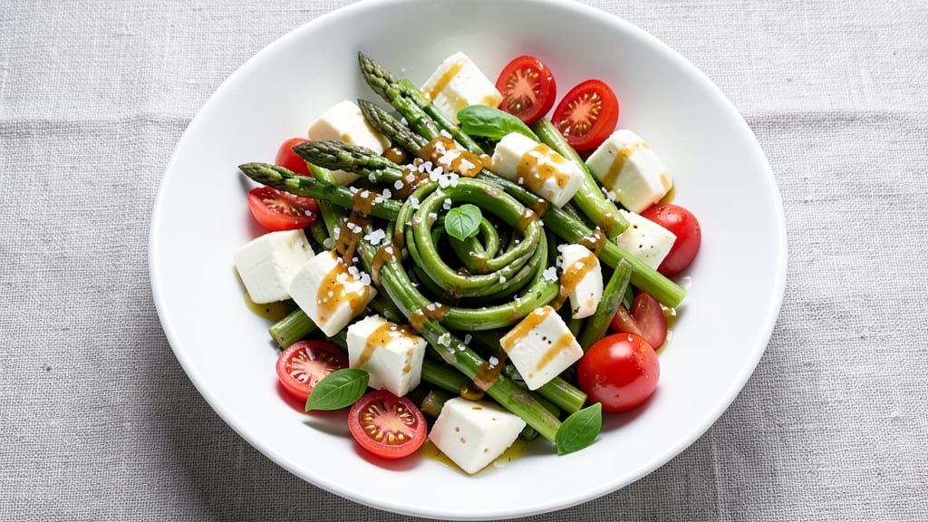 Asparagus, Tomato, and Mozzarella Salad Recipe: Bright, Balsamic-Glazed Bite in 15 Minutes