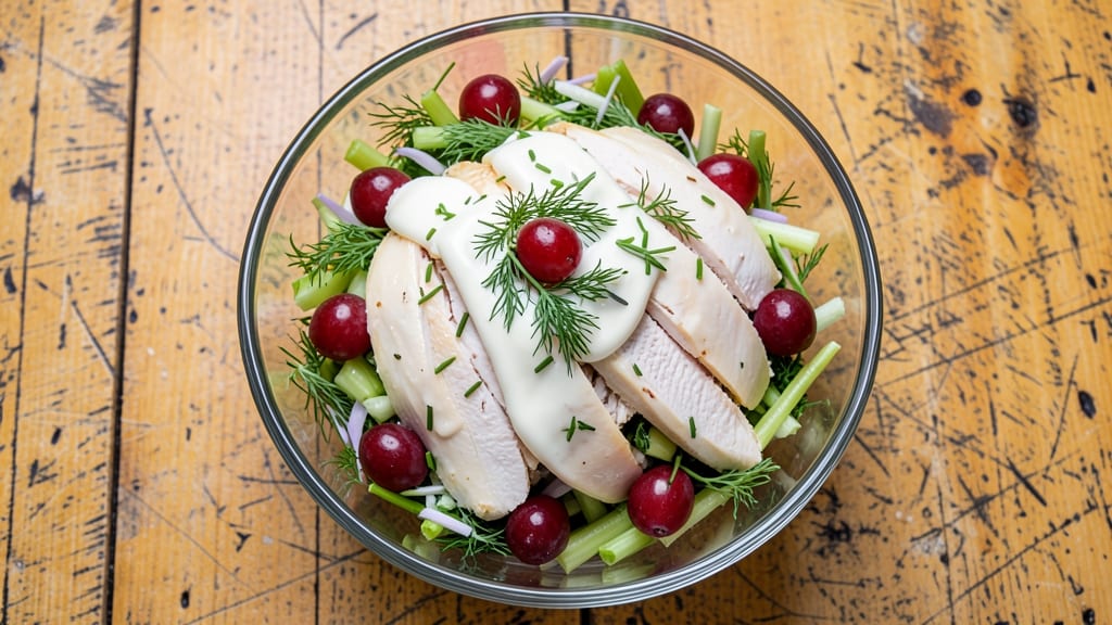 Boarding House Chicken Salad Recipe: Herb-Infused Cream Cheese With Toasted Almond Topping