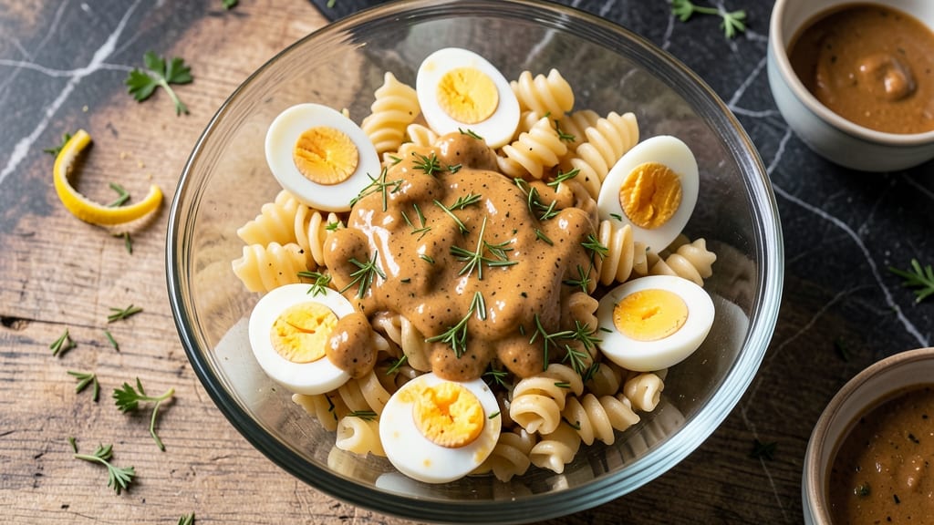 Pasta Salad Recipe with Hard Boiled Eggs: Herb-Infused Yolk Creaminess and Crunchy Celery Bites