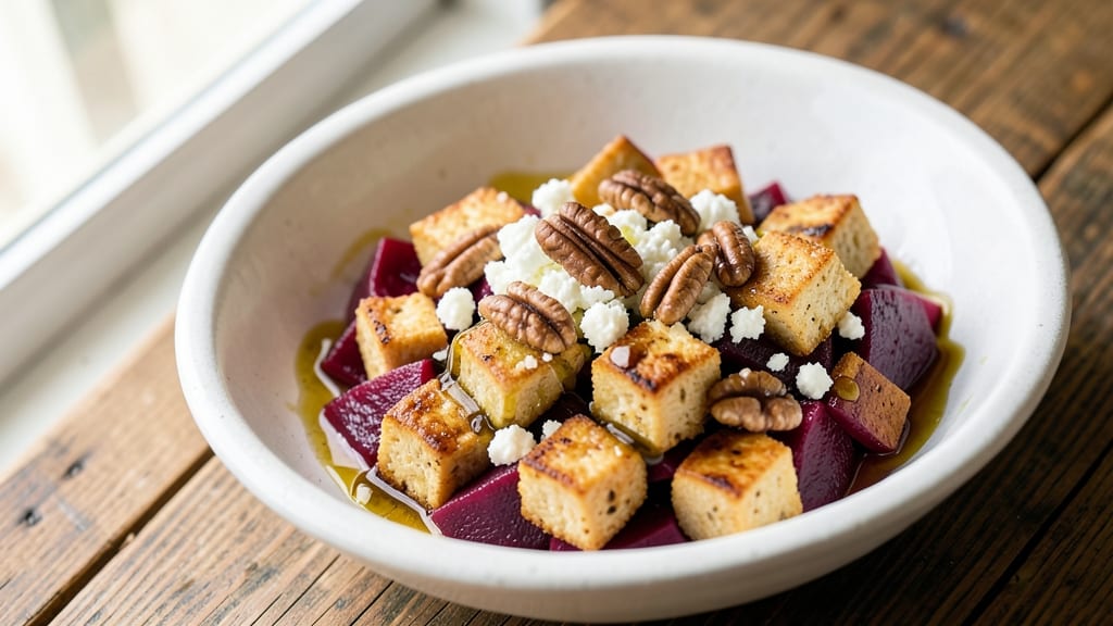 Canned Pickled Beet Salad Recipe: Vibrant Purple Swirls With Crunchy Walnut Topping