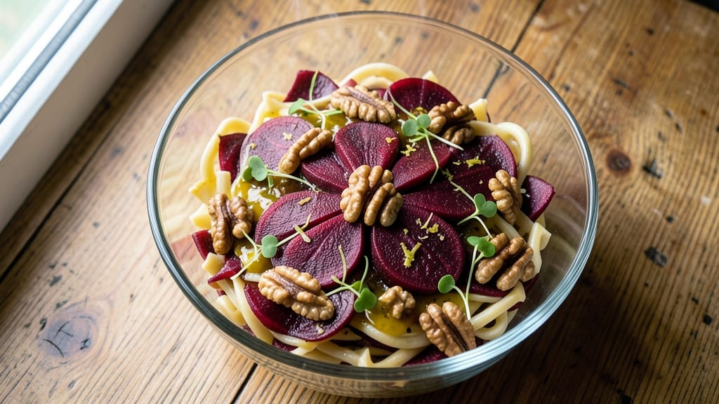 Beet Pasta Salad Recipe: Earthy Sweetness With Crunchy Walnut Topping