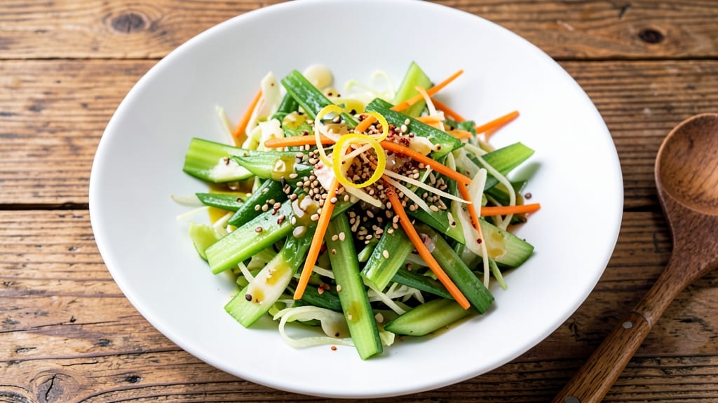 Asian Slaw and Asian Salad Recipe: Crispy Celery Crowns With Tangy Sesame Vinaigrette