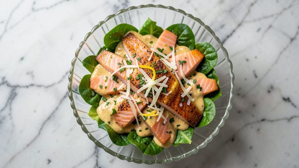 Caesar Salad With Salmon Secret Recipe: Crispy Salmon and Herb Cream Cheese Harmony