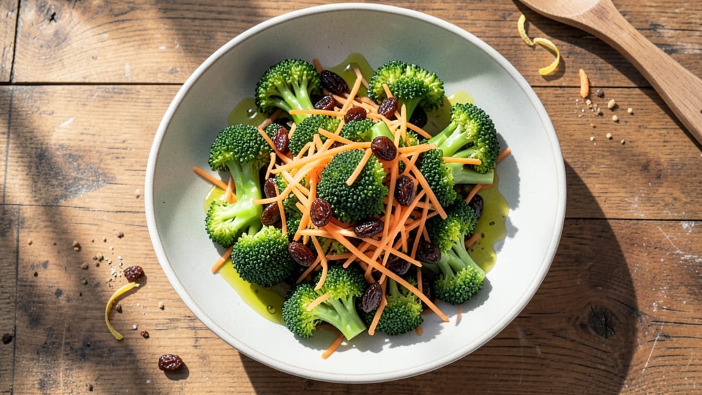 Broccoli Carrot Raisin Salad Recipe: Sweet-Tart Crunch With Honey-Lime Dressing