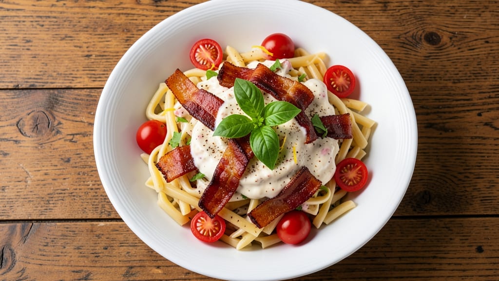 Bacon Tomato Pasta Salad Recipe: Smoky Crispy Bits With No-Cook Creaminess