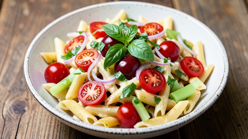Awesome Pasta Salad Recipe: Crisp Celery Crowns and Zesty Italian Herb Dream