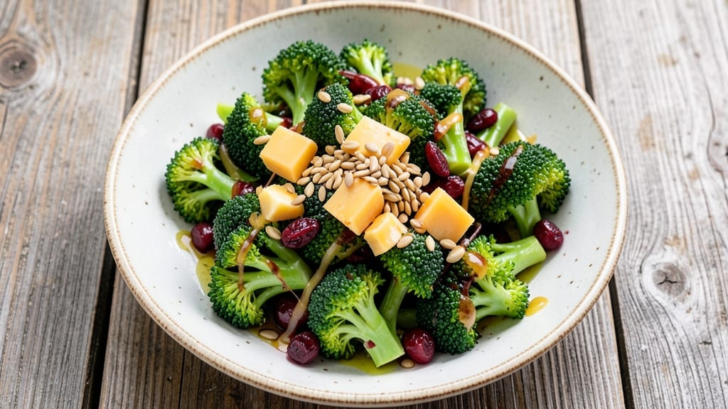 Broccoli Salad Recipe with Cheddar Cheese: Sharp Cheese Crunch Meets Sweet-Tart Vinaigrette
