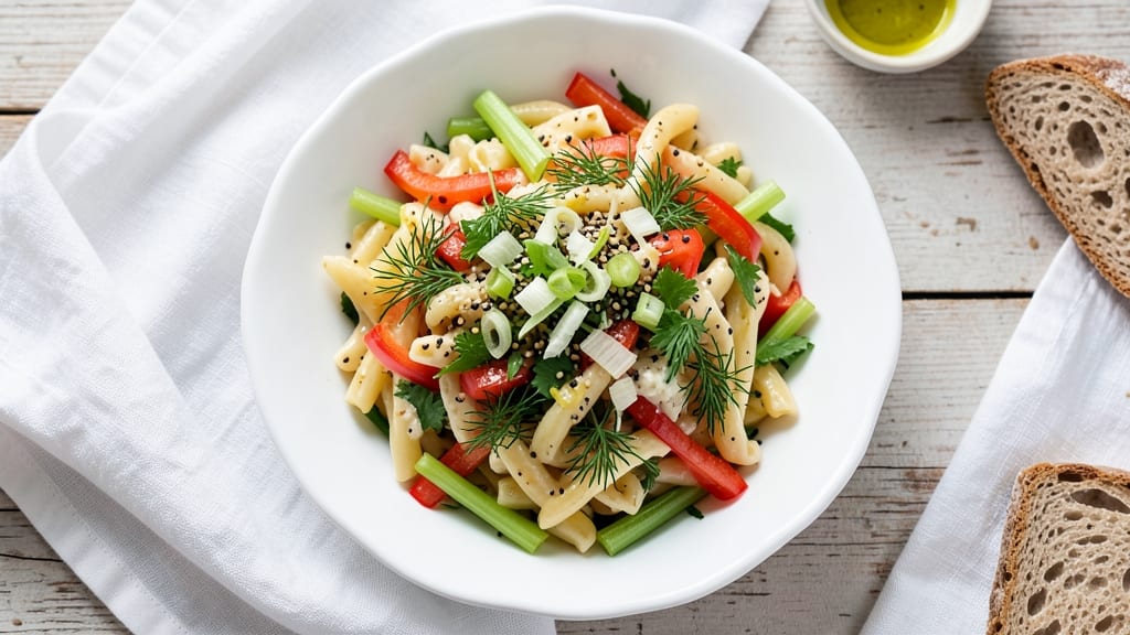 Ashley Mac's Pasta Salad Recipe: Celery Crown Crunch With Creamy Herb Vinaigrette Twist